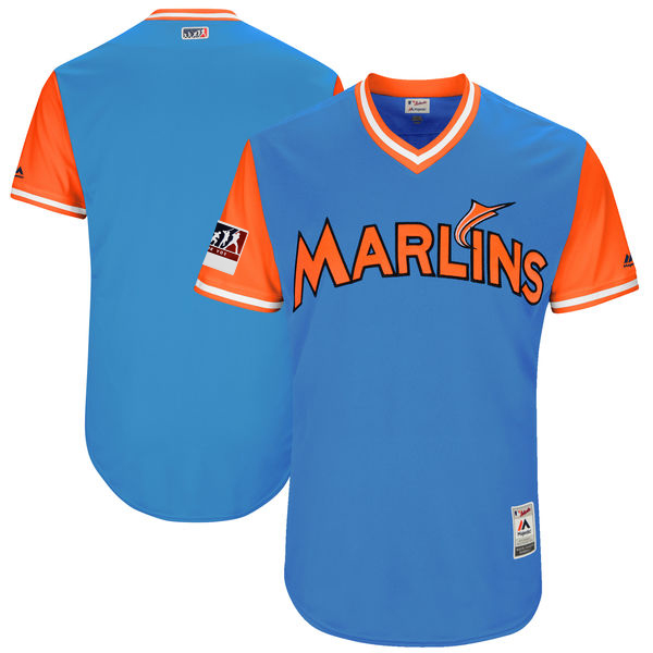 Men's Miami Marlins Majestic Light Blue/Orange 2018 Players' Weekend Team Jersey